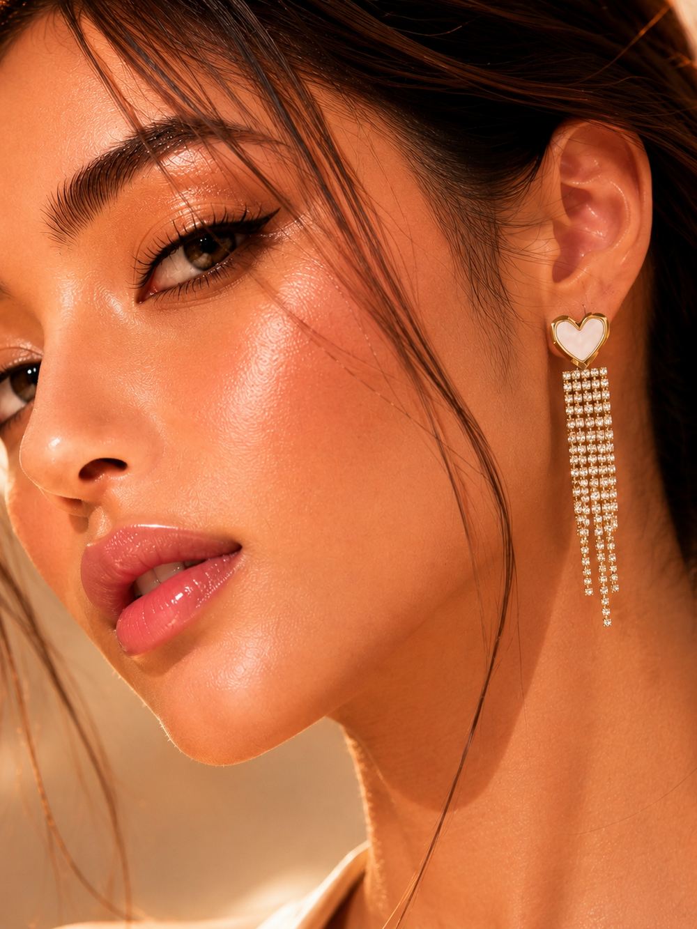 Mother of Pearl Heart Fringe Earrings