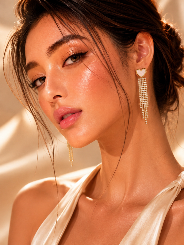 Mother of Pearl Heart Fringe Earrings