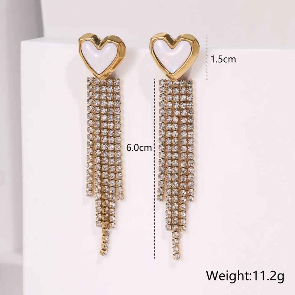 Mother of Pearl Heart Fringe Earrings