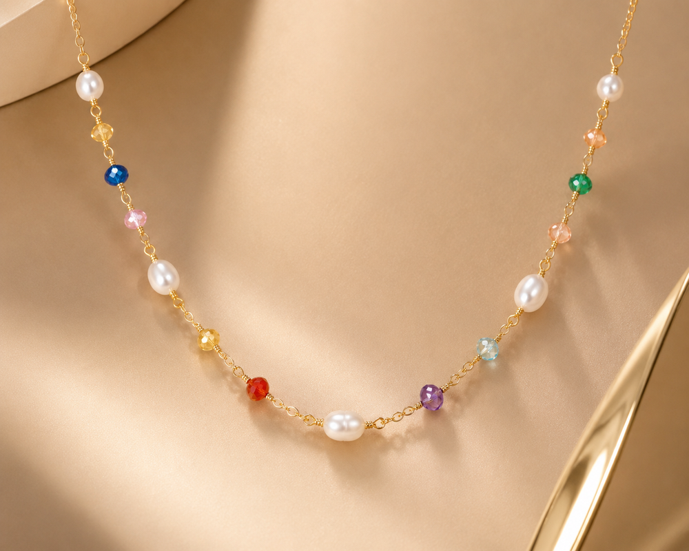 Rainbow Pearl Charm Necklace