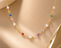 Rainbow Pearl Charm Necklace