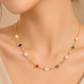 Rainbow Pearl Charm Necklace
