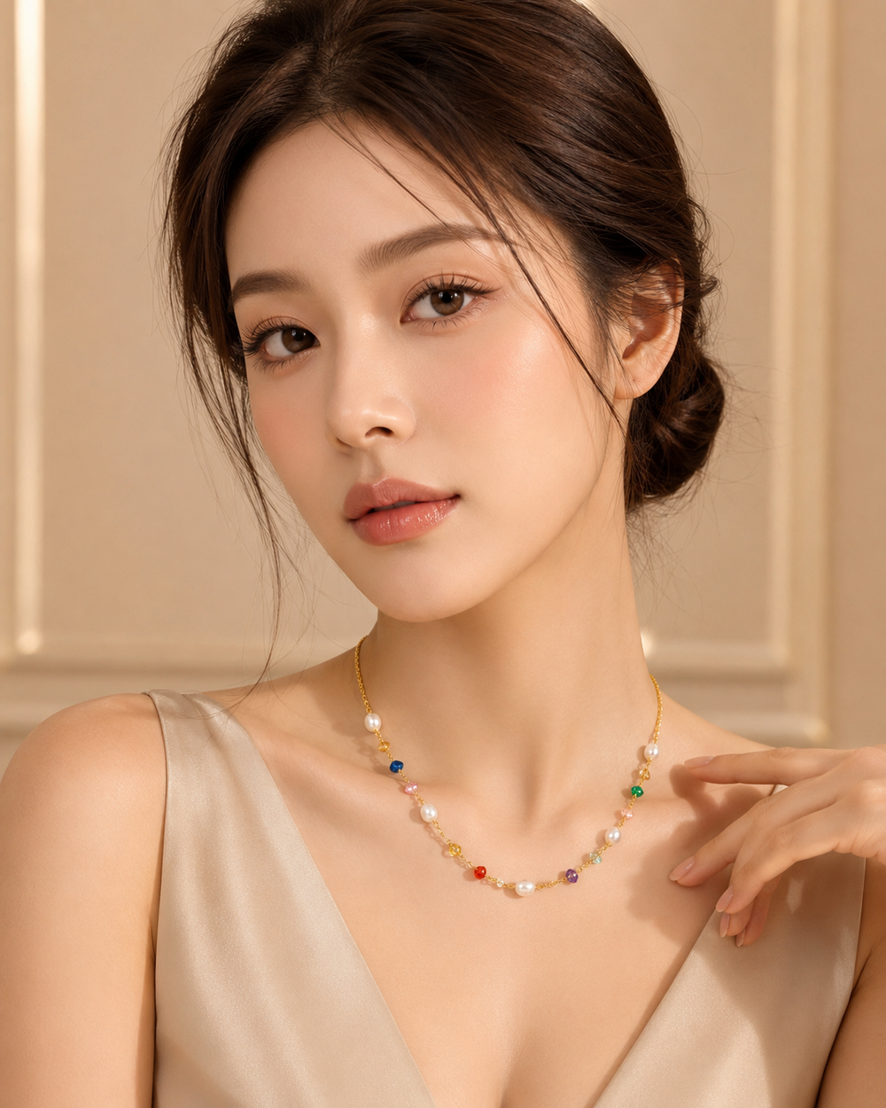 Rainbow Pearl Charm Necklace