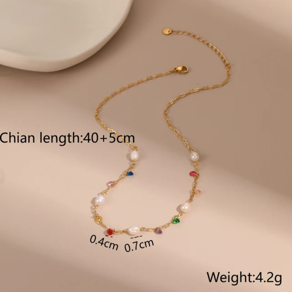 Rainbow Pearl Charm Necklace