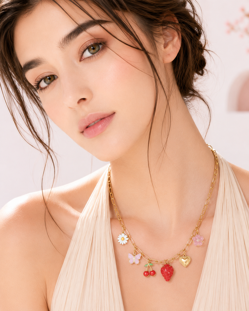 Strawberry Blossom Charm Necklace