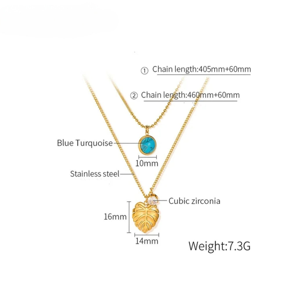 Turquoise Leaf Layered Necklace