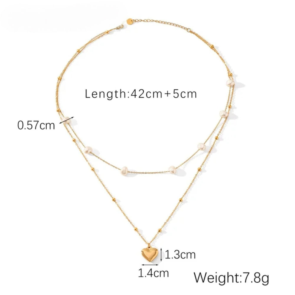 Layered Pearl Heart Necklace
