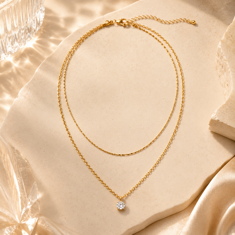Minimal Crystal Layered Necklace