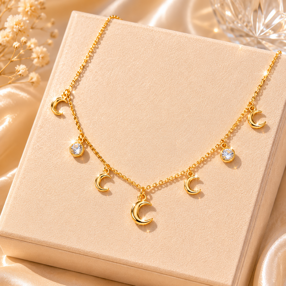 Moon & Crystal Charm Necklace