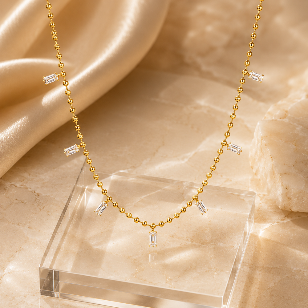 Crystal Beaded Gold Necklace
