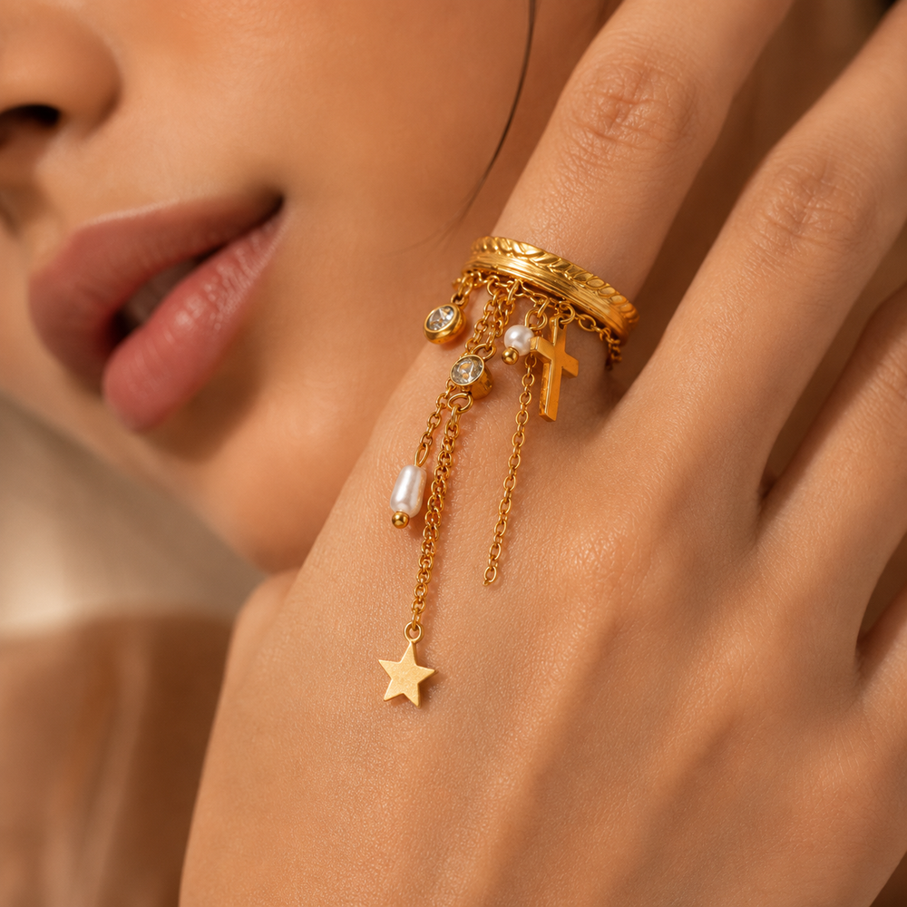 Divine Cross Charm Ring