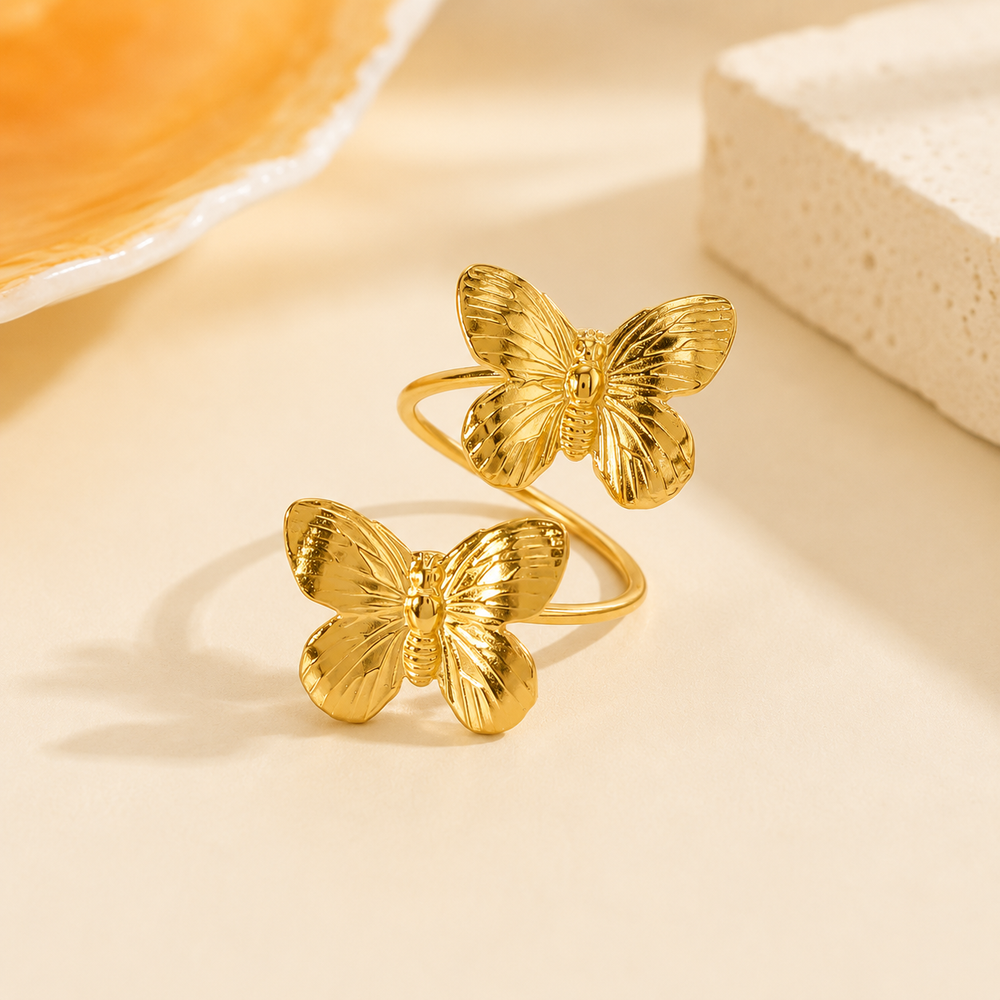 Golden Butterfly Duo Ring