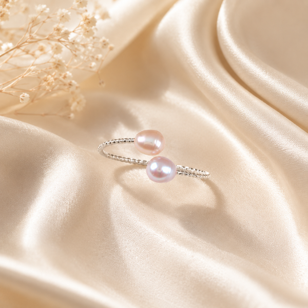 Silver Dual Pearl Open Ring