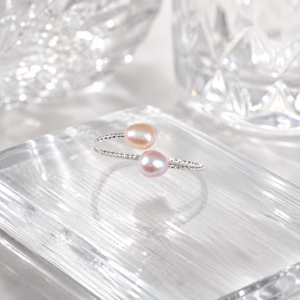 Silver Dual Pearl Open Ring