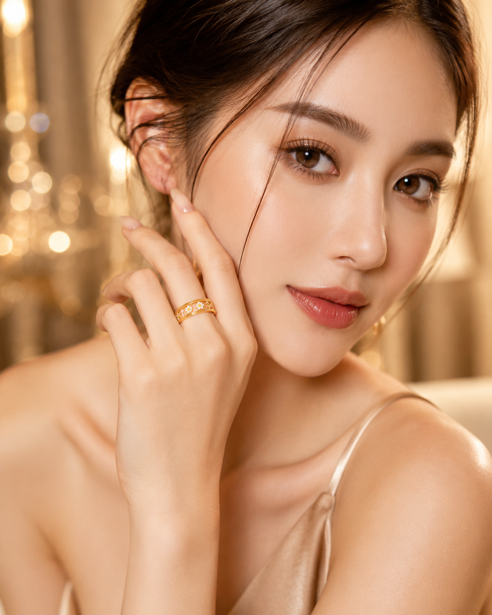 Golden Daisy Bloom Open Ring