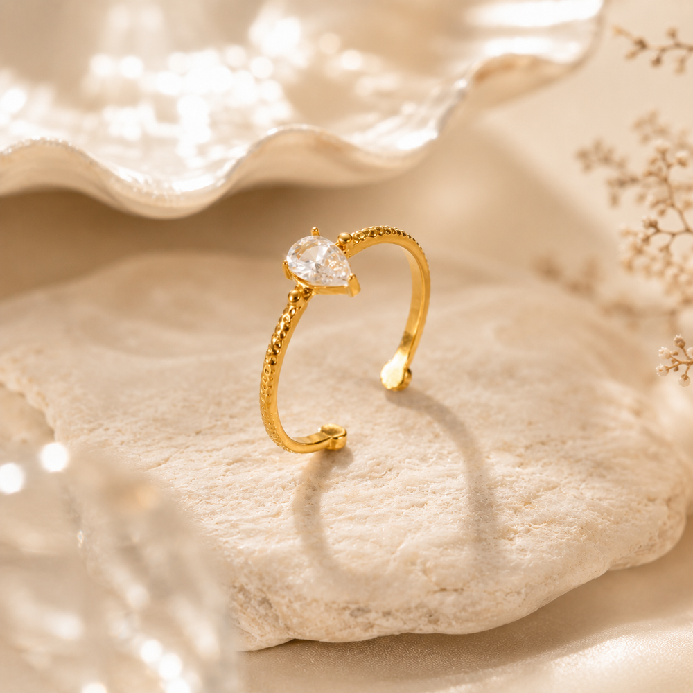 Crystal Teardrop Open Ring