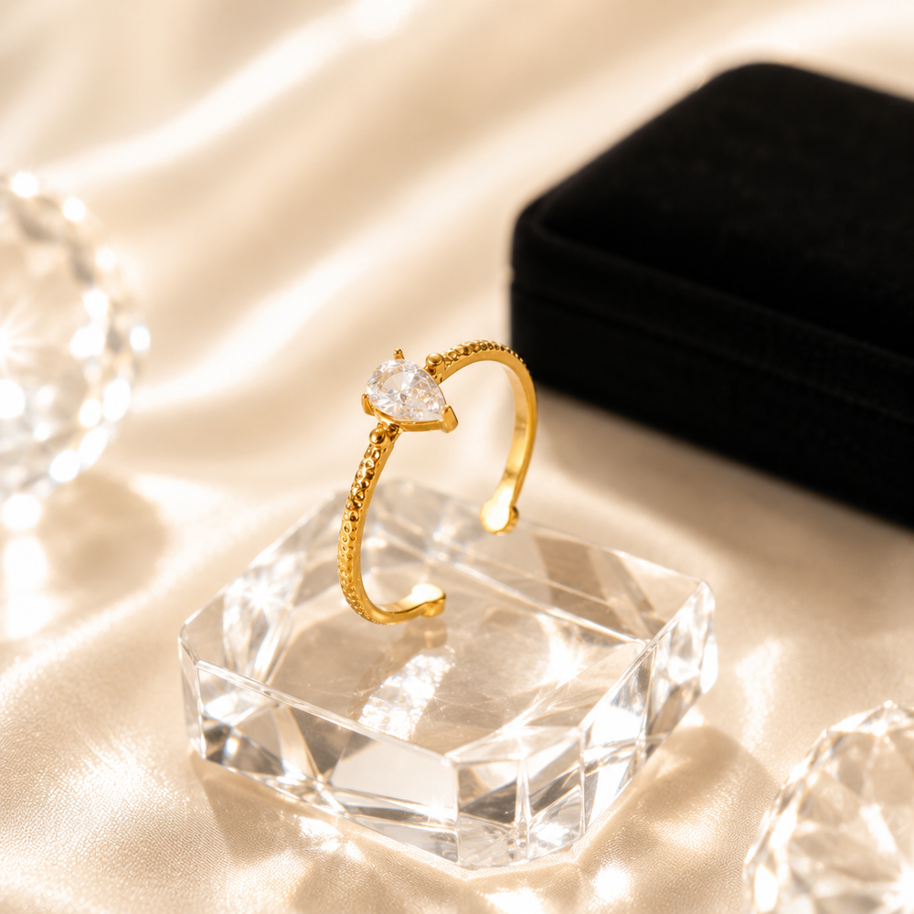 Crystal Teardrop Open Ring