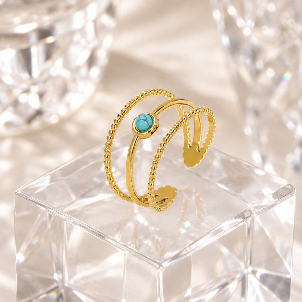 Turquoise Double Band Open Ring