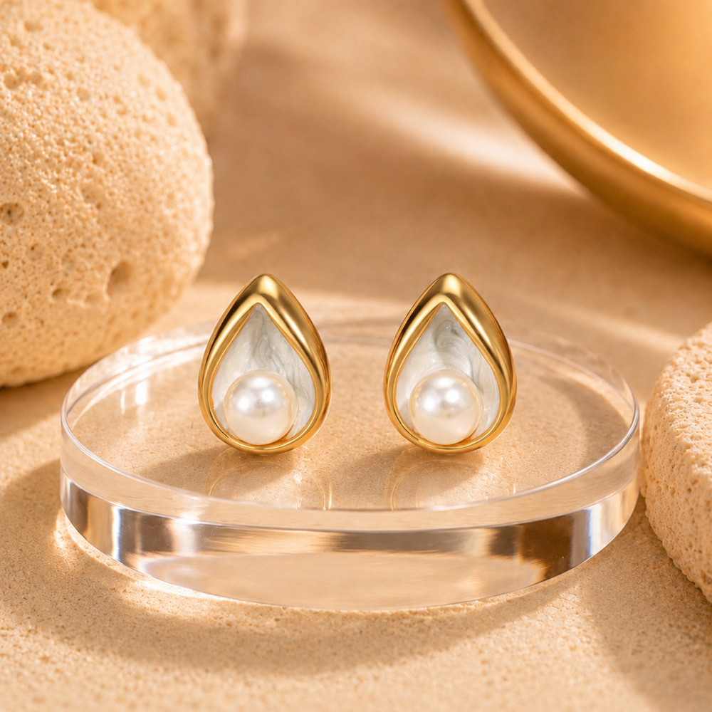 Pearl Teardrop Shell Stud Earrings