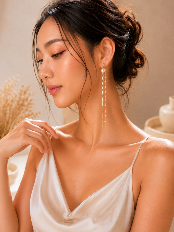 Pearl Diamond Waterfall Earrings